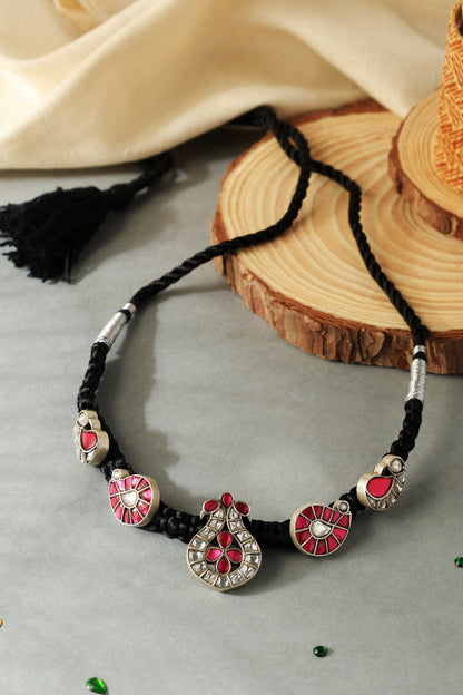 Pink White Kundan Thread Choker