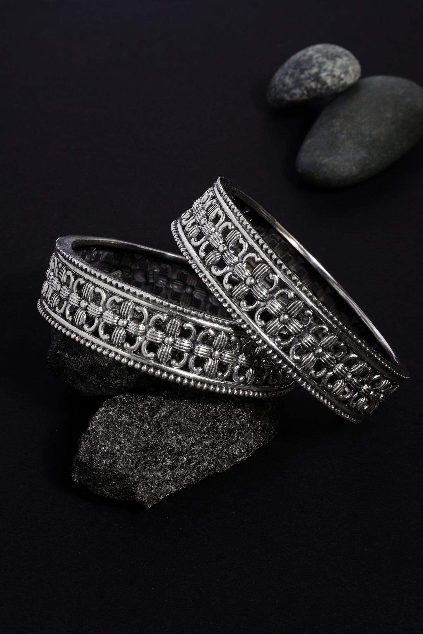 Temple Intricate Silver Bangles