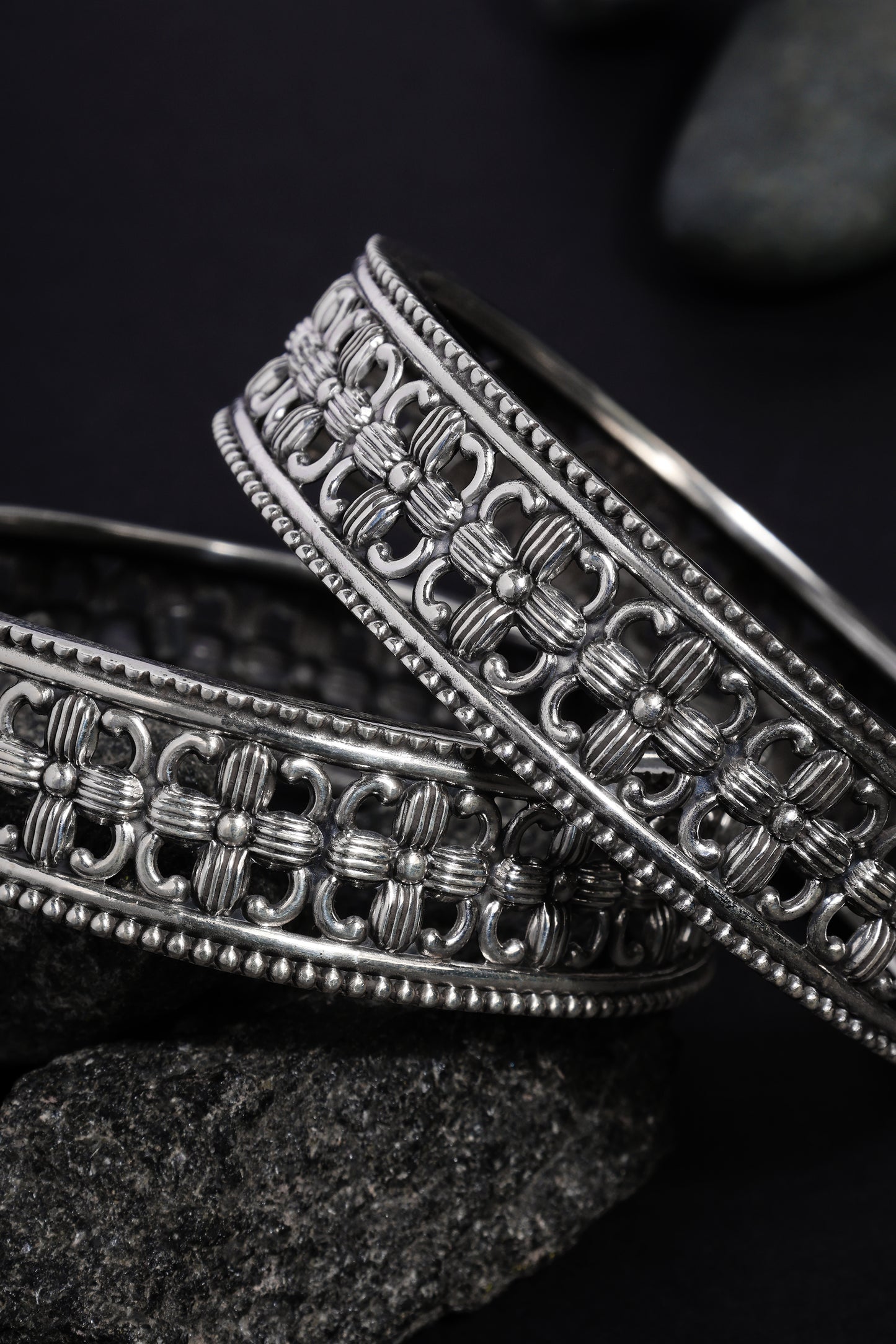 Temple Intricate Silver Bangles