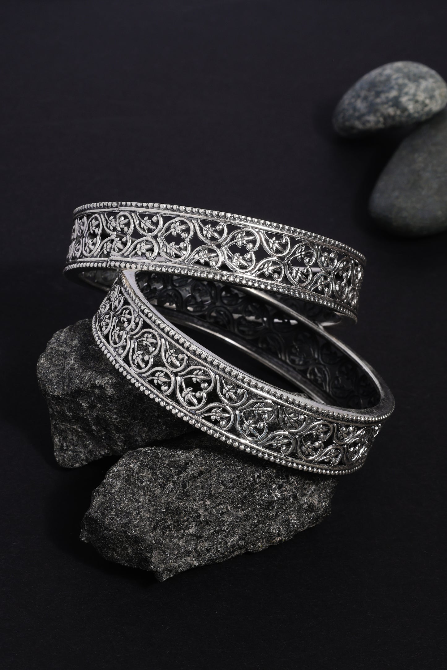 Temple Leaf Silver Bangles