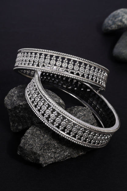 Geometric Temple Silver Bangles