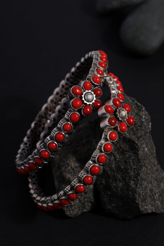 Temple Coral Silver Bangles