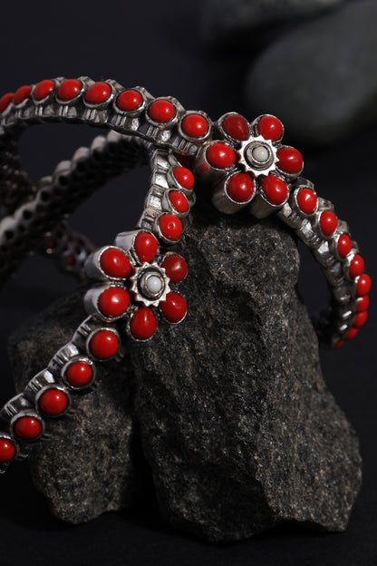 Temple Coral Silver Bangles