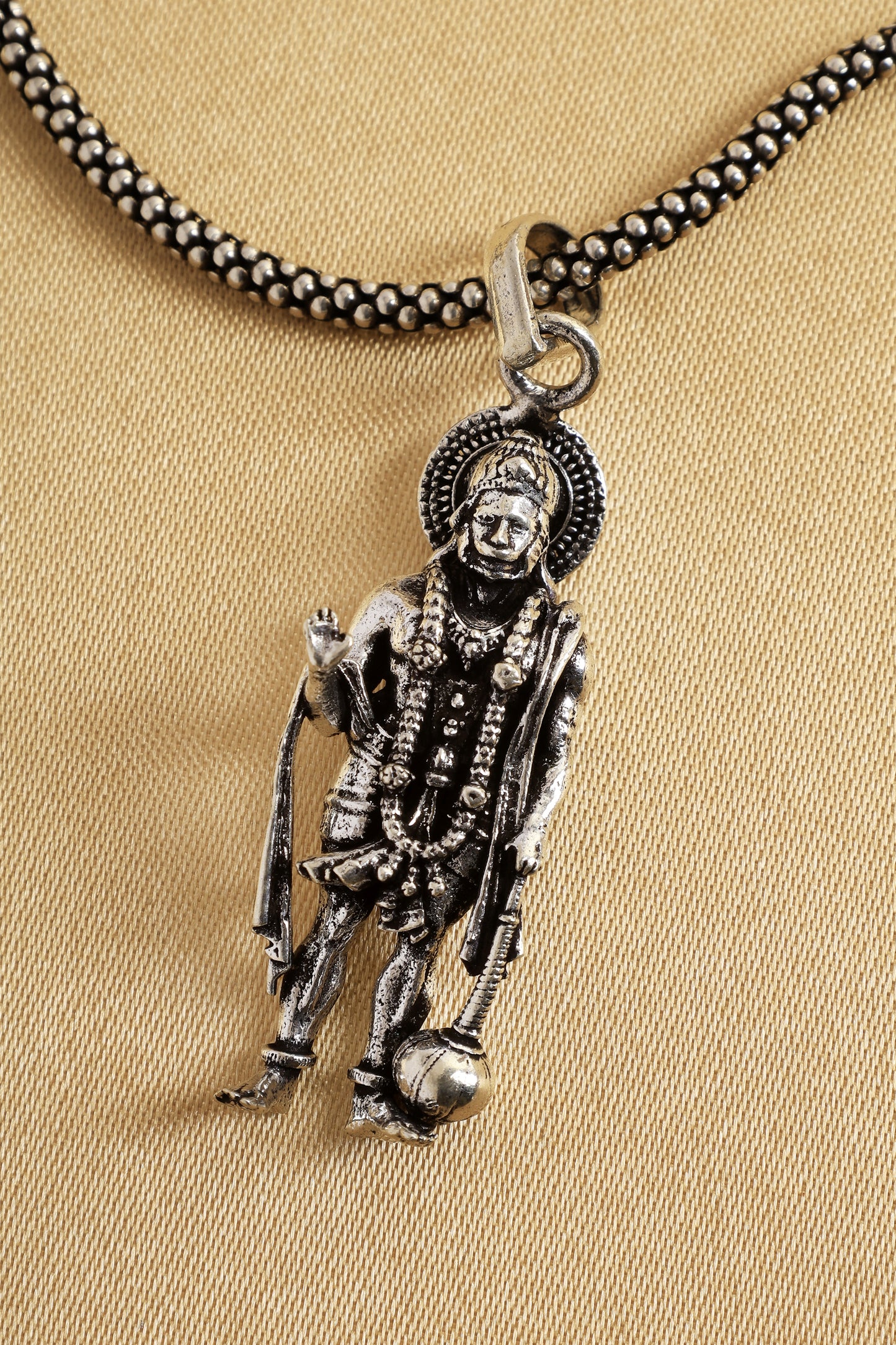 3D Hanuman Silver Pendant Chain