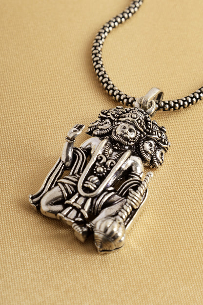 3D Panchmukhi Hanuman Silver Pendant Chain