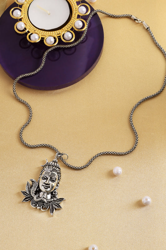 3D Shiva Face Silver Pendant Chain