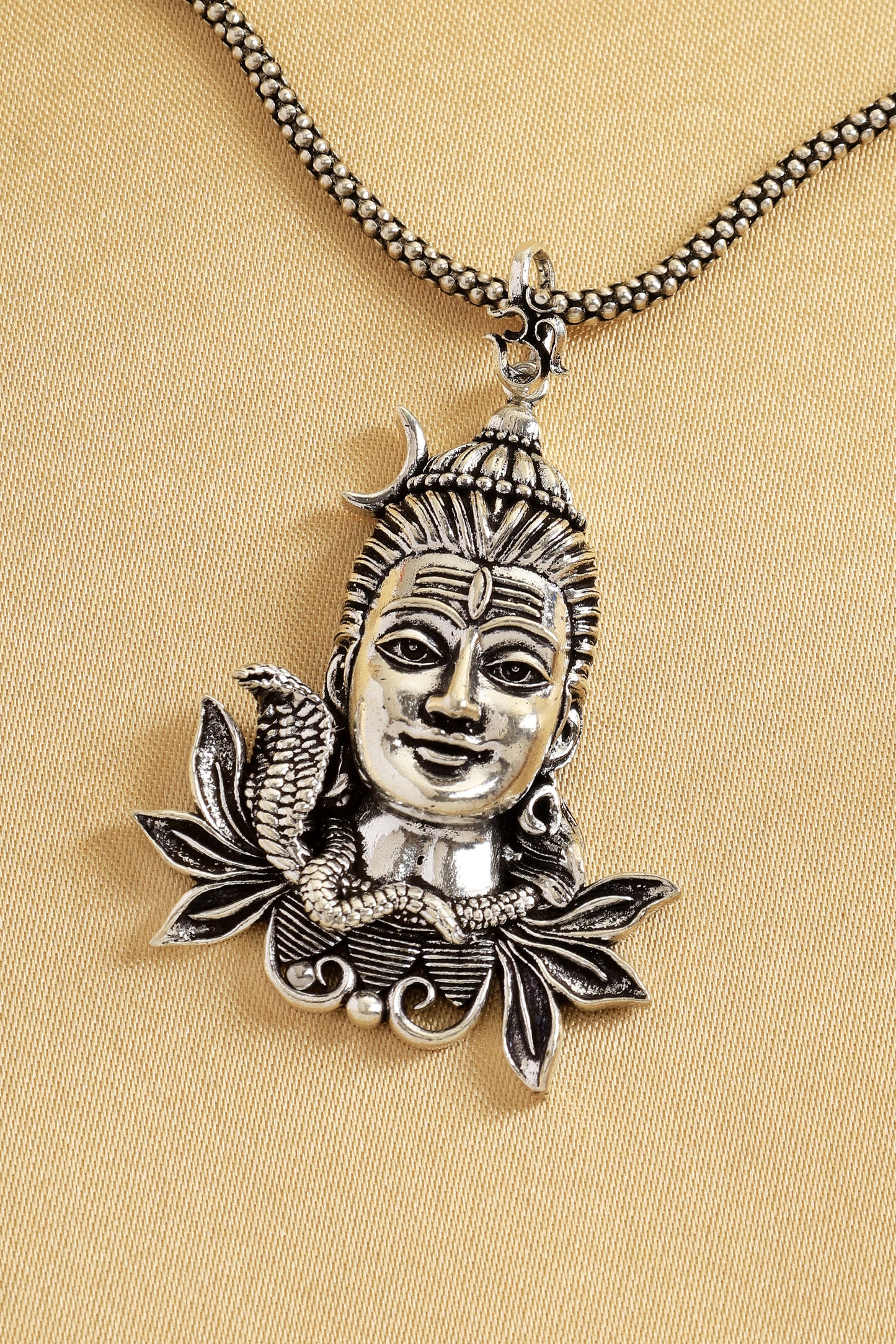 3D Shiva Face Silver Pendant Chain