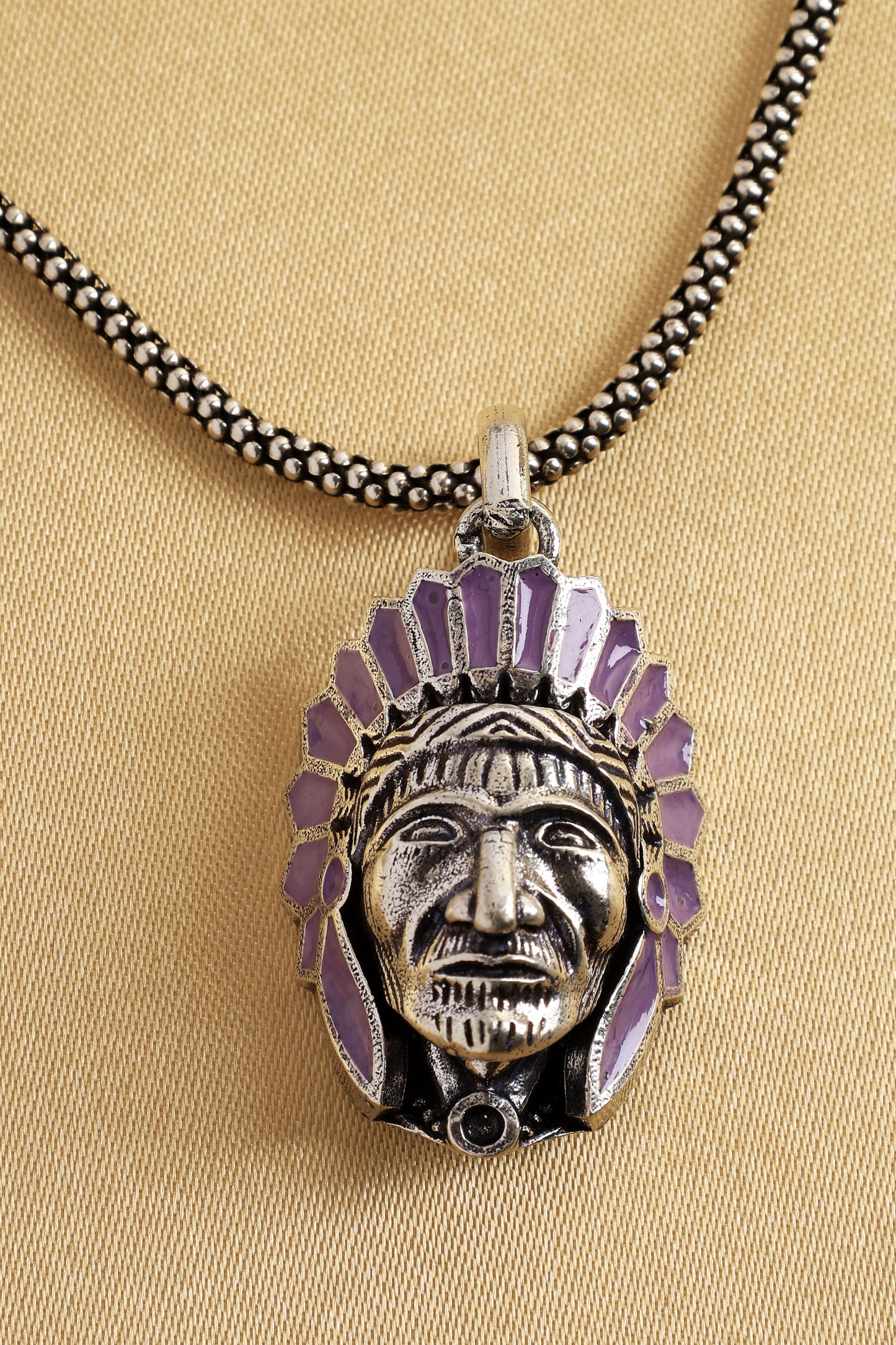 3D Purple Anglo Indian Silver Pendant Chain