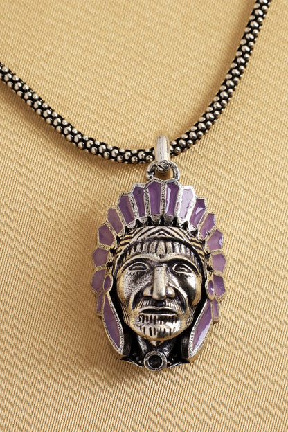 3D Purple Anglo Indian Silver Pendant Chain