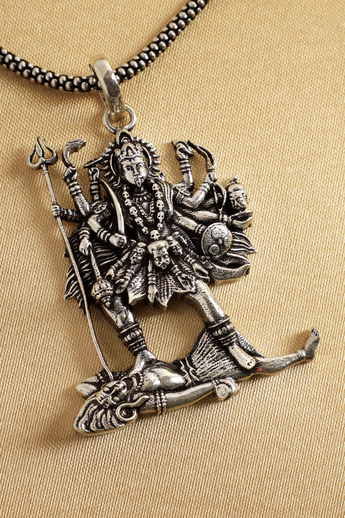 3D Kali Maa Silver Pendant Chain