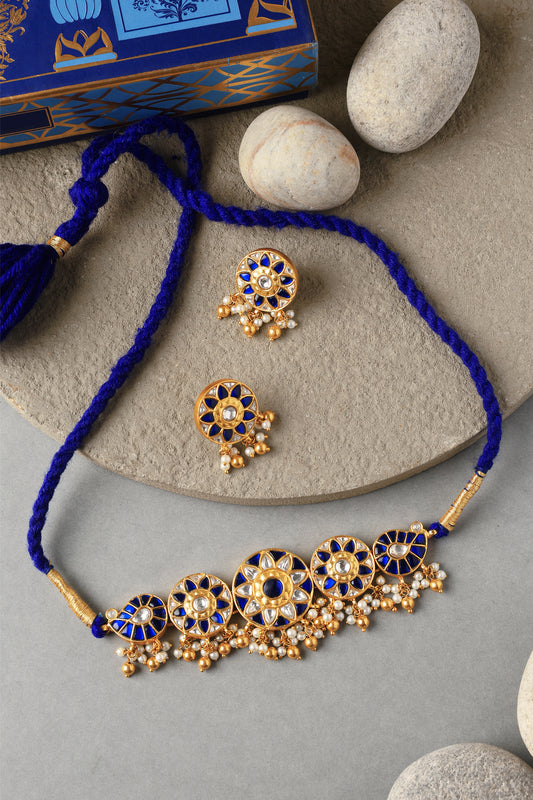 Blue Kundan Gold Choker Set