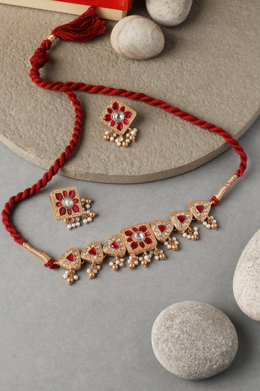 Red Kundan Gold Choker Set