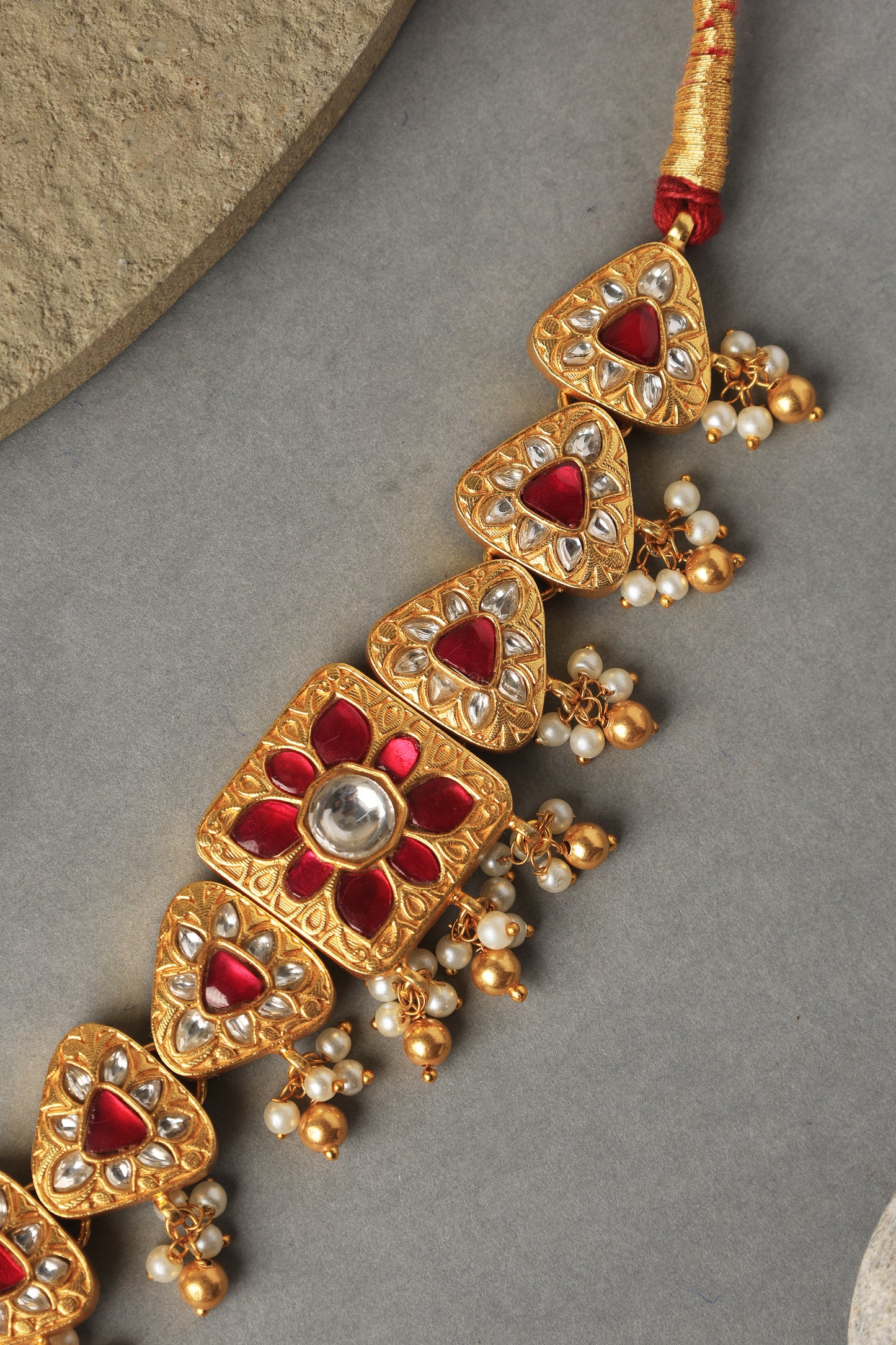 Red Kundan Gold Choker Set