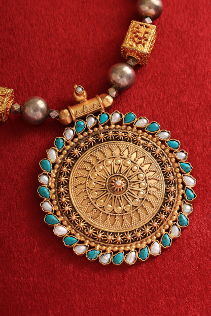 Turquoise Pearl Temple Long Necklace