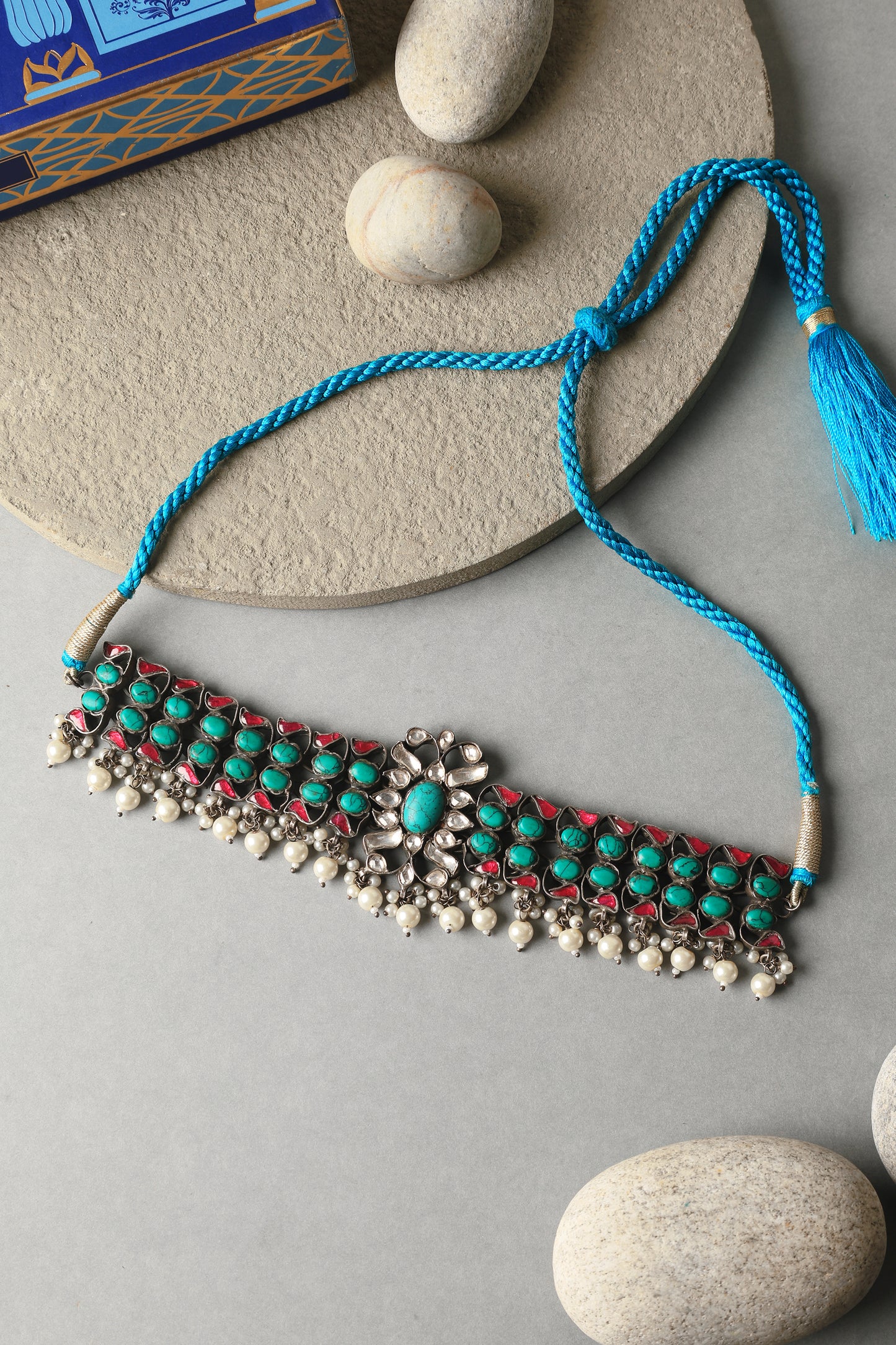 Turquoise Kundan Silver Choker