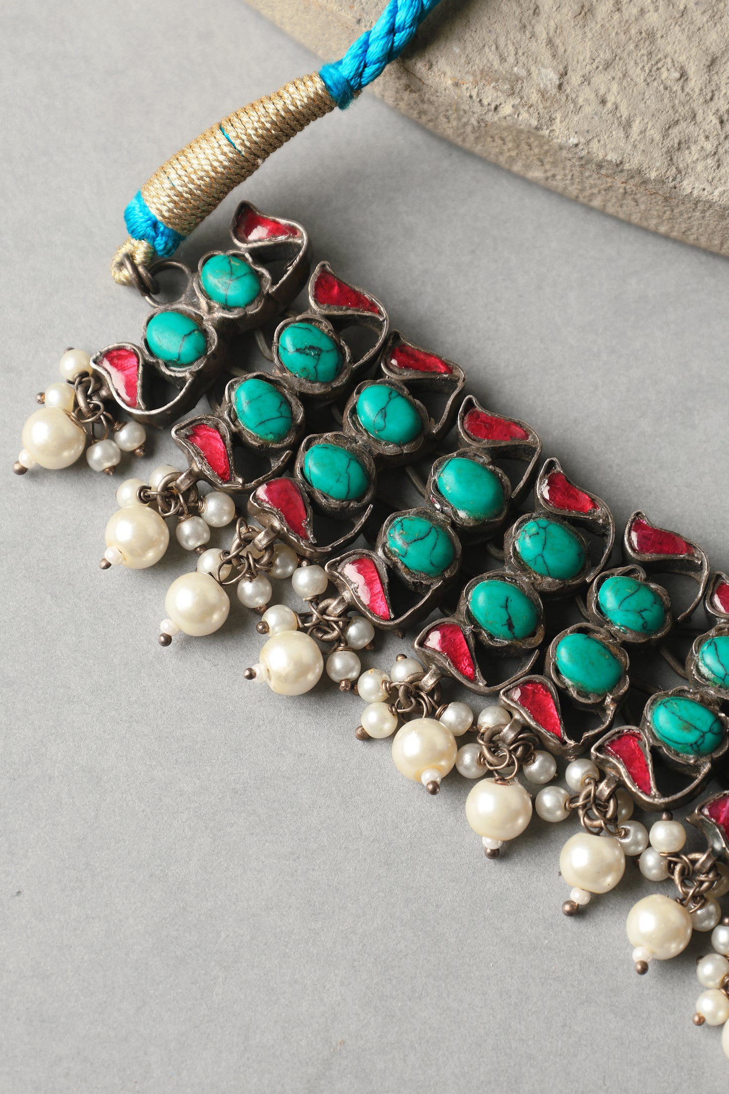 Turquoise Kundan Silver Choker