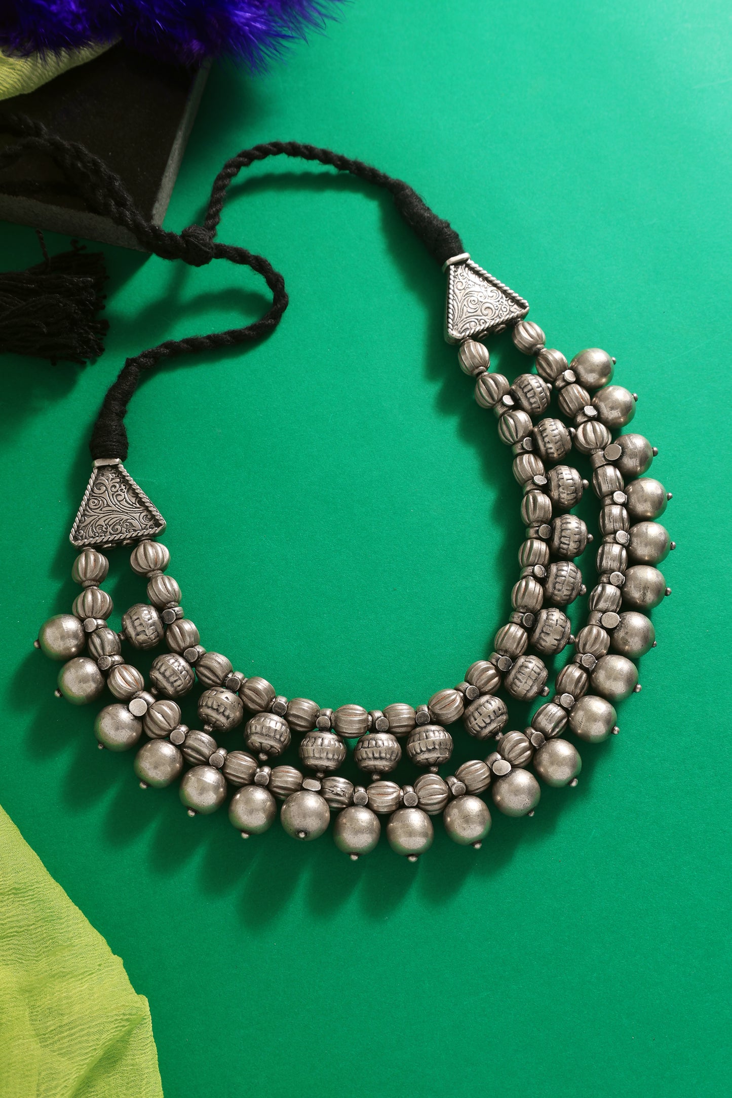 Beaded Vintage Tribal Silver Necklace