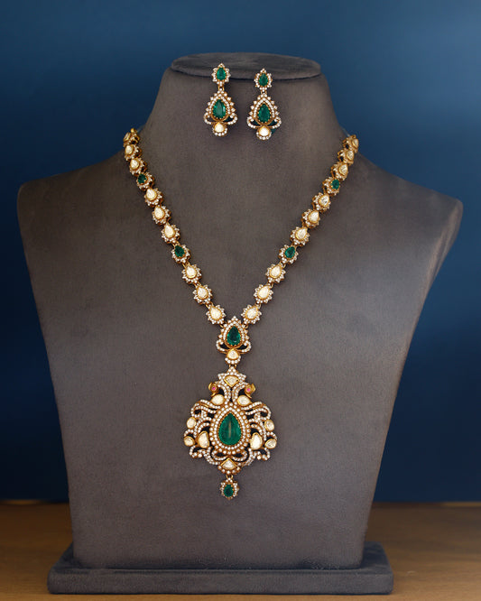 Handcrafted Necklace Set in 92.5 Silver with Moissanite