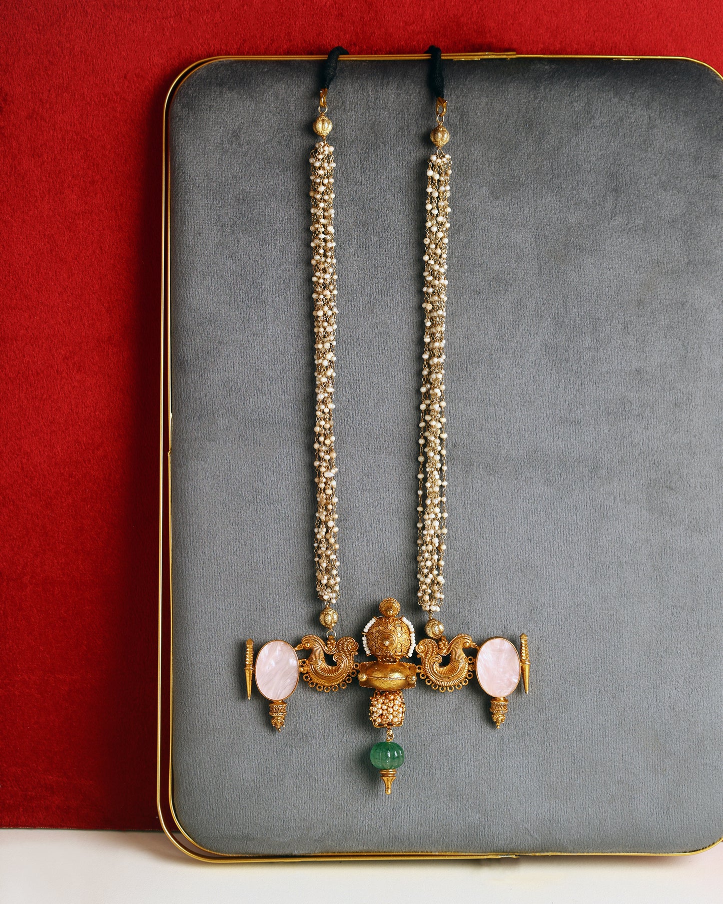 Handcrafted Necklace in 92.5 Silver with Mother of Pearl, Jade