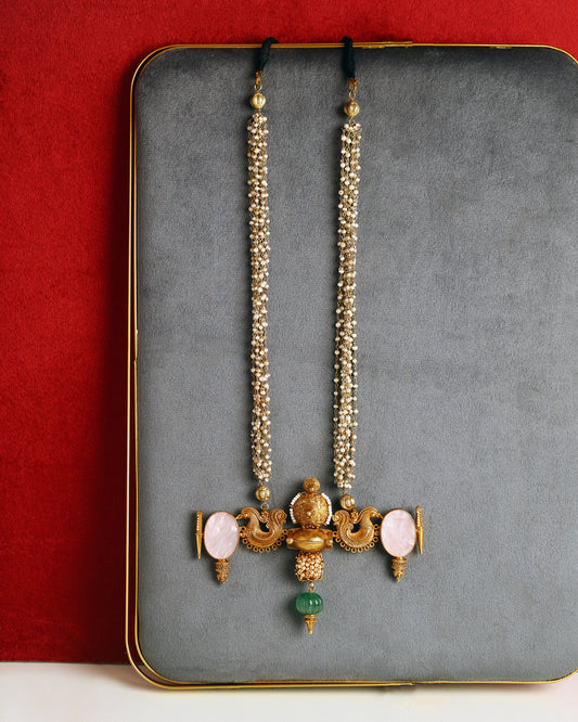 Handcrafted Necklace in 92.5 Silver with Mother of Pearl, Jade