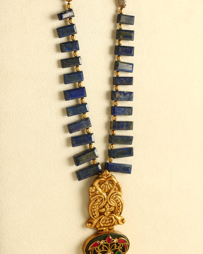 Handcrafted Necklace in 92.5 Silver with Lapis, Agate