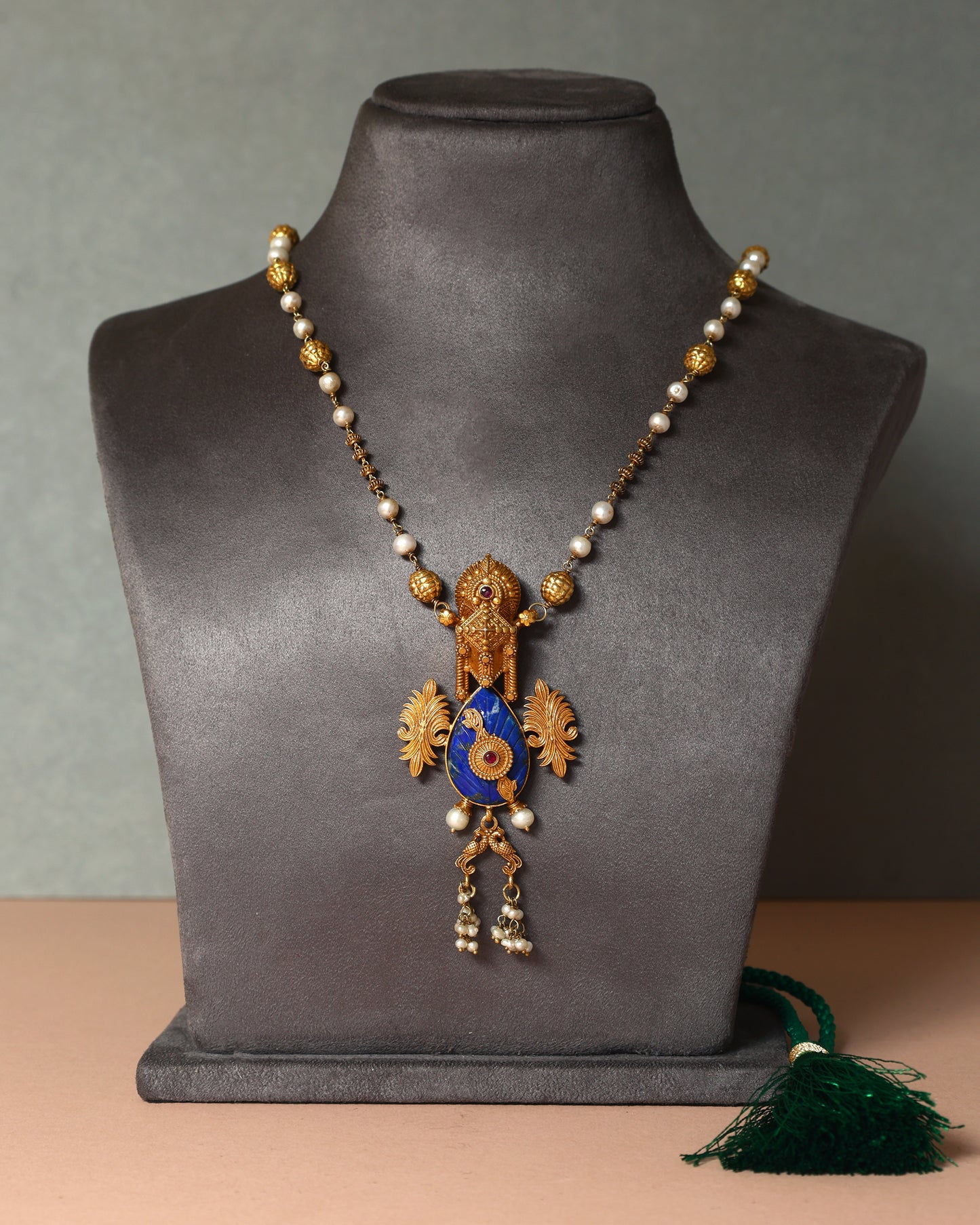 Handcrafted Necklace in 92.5 Silver with Lapis, Pearls