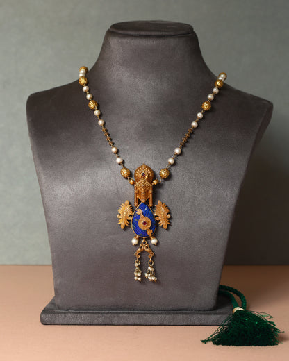 Handcrafted Necklace in 92.5 Silver with Lapis, Pearls