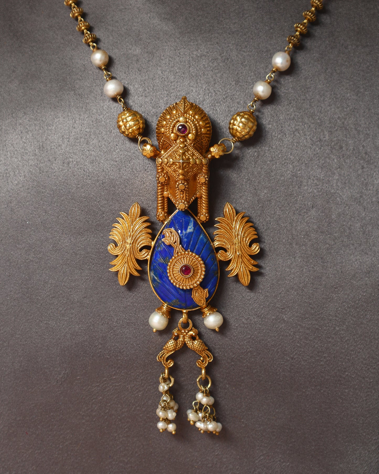 Handcrafted Necklace in 92.5 Silver with Lapis, Pearls