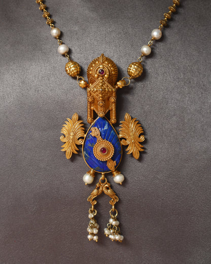 Handcrafted Necklace in 92.5 Silver with Lapis, Pearls
