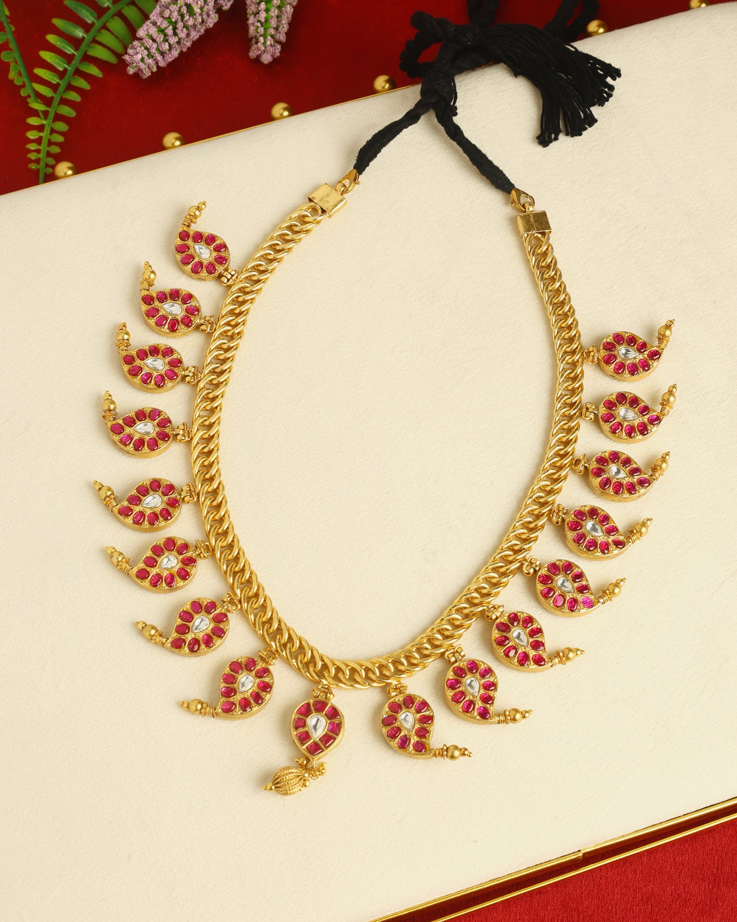 Handcrafted Necklace in 92.5 Silver with Kundan