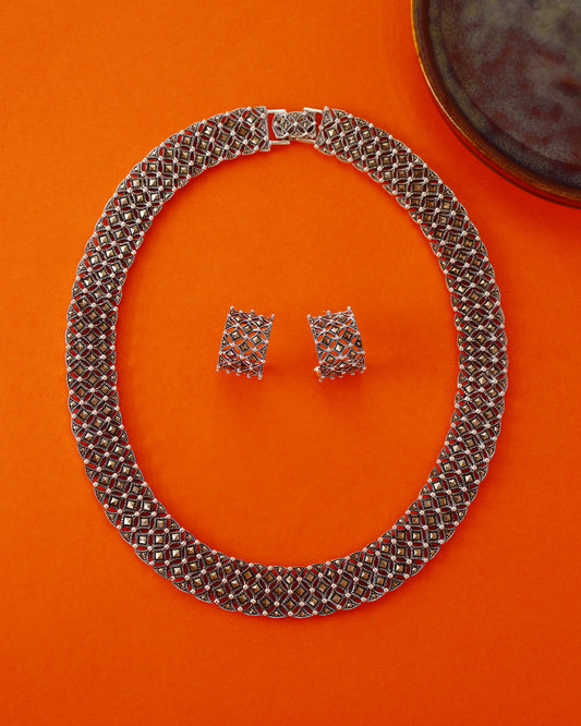 Handcrafted Necklace Set in 92.5 Silver with Marcasite