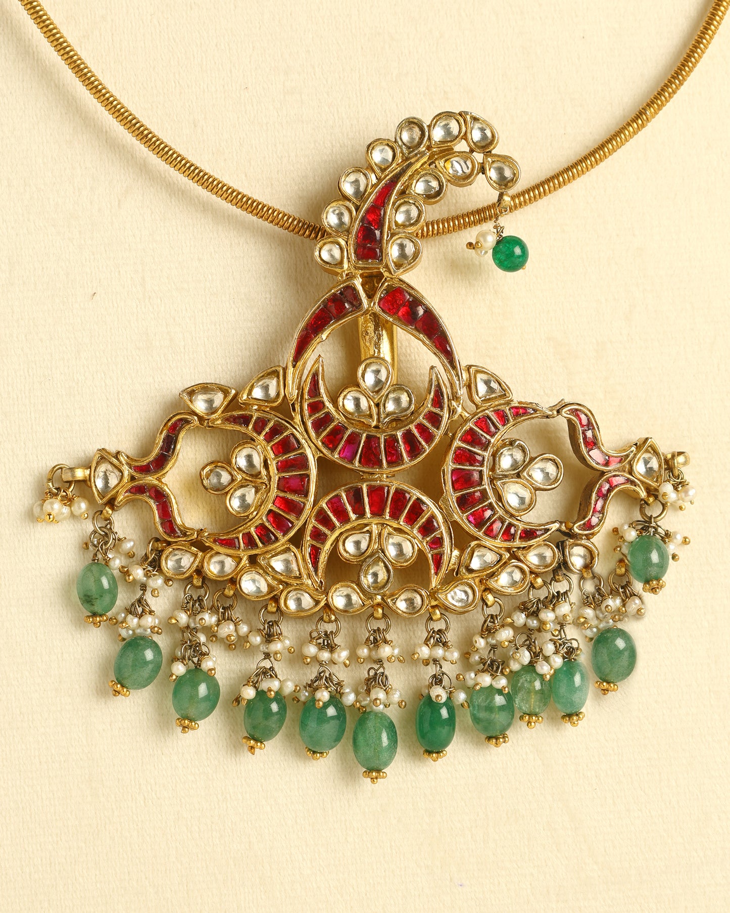 Handcrafted Necklace in 92.5 Silver with Kundan, Jade