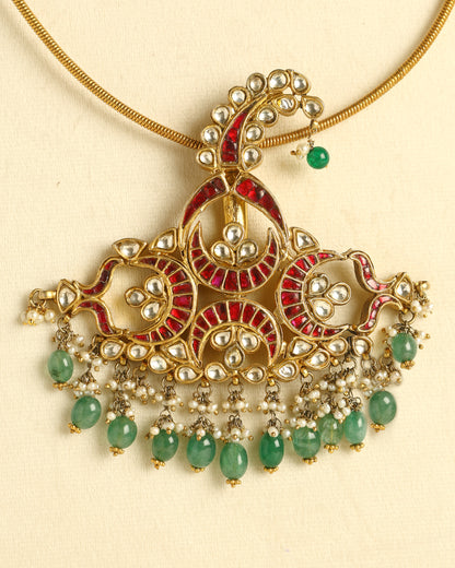 Handcrafted Necklace in 92.5 Silver with Kundan, Jade