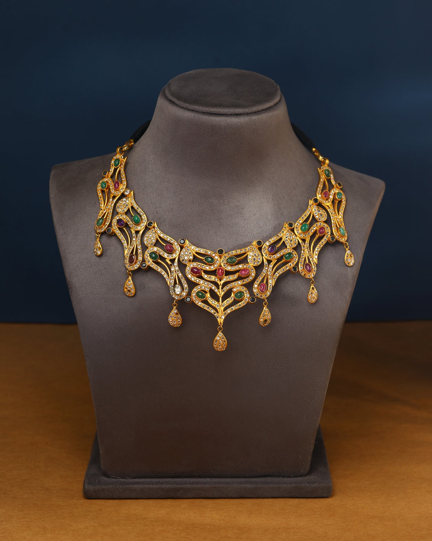 Handcrafted Necklace in 92.5 Silver with Kundan