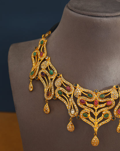 Handcrafted Necklace in 92.5 Silver with Kundan