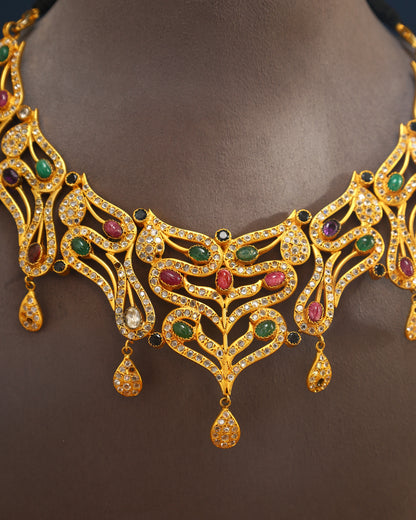 Handcrafted Necklace in 92.5 Silver with Kundan