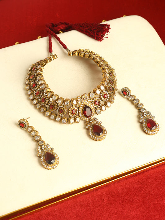 Handcrafted Necklace Set in 92.5 Silver with Garnet, CZ