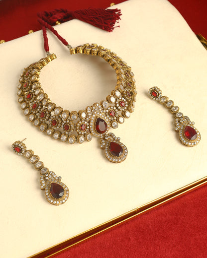 Handcrafted Necklace Set in 92.5 Silver with Garnet, CZ