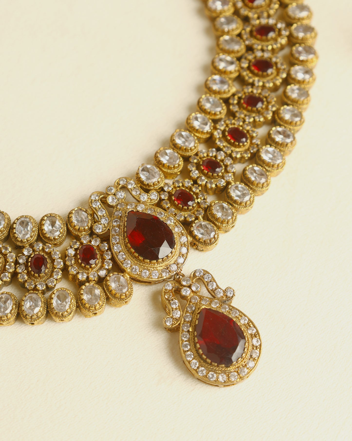 Handcrafted Necklace Set in 92.5 Silver with Garnet, CZ