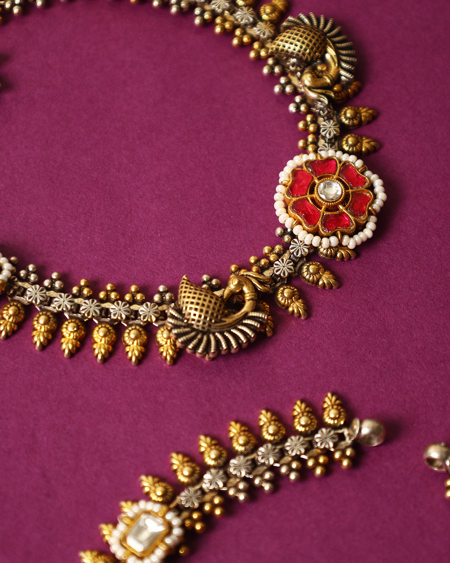 Handcrafted Anklets in 92.5 Silver with Kundan