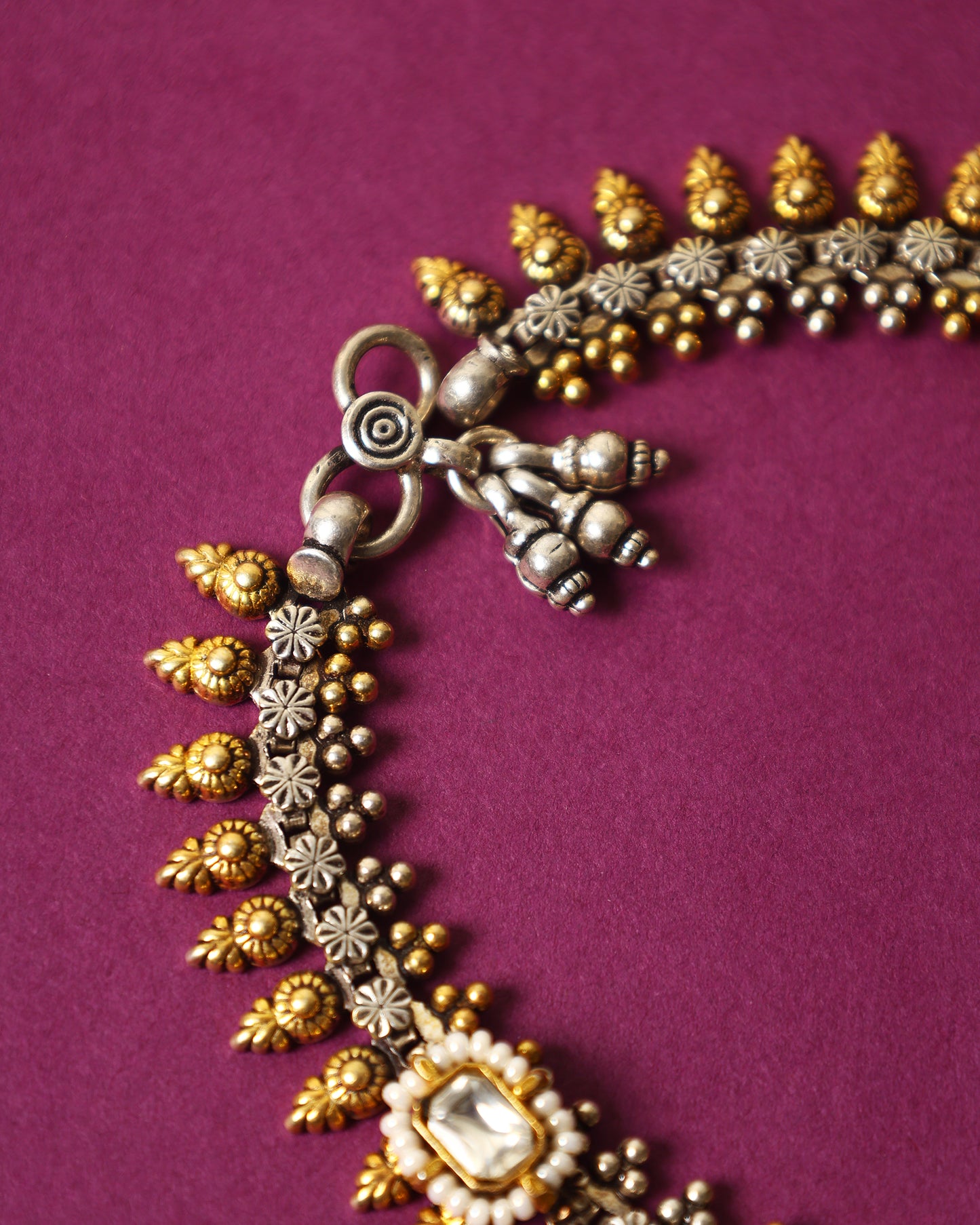 Handcrafted Anklets in 92.5 Silver with Kundan