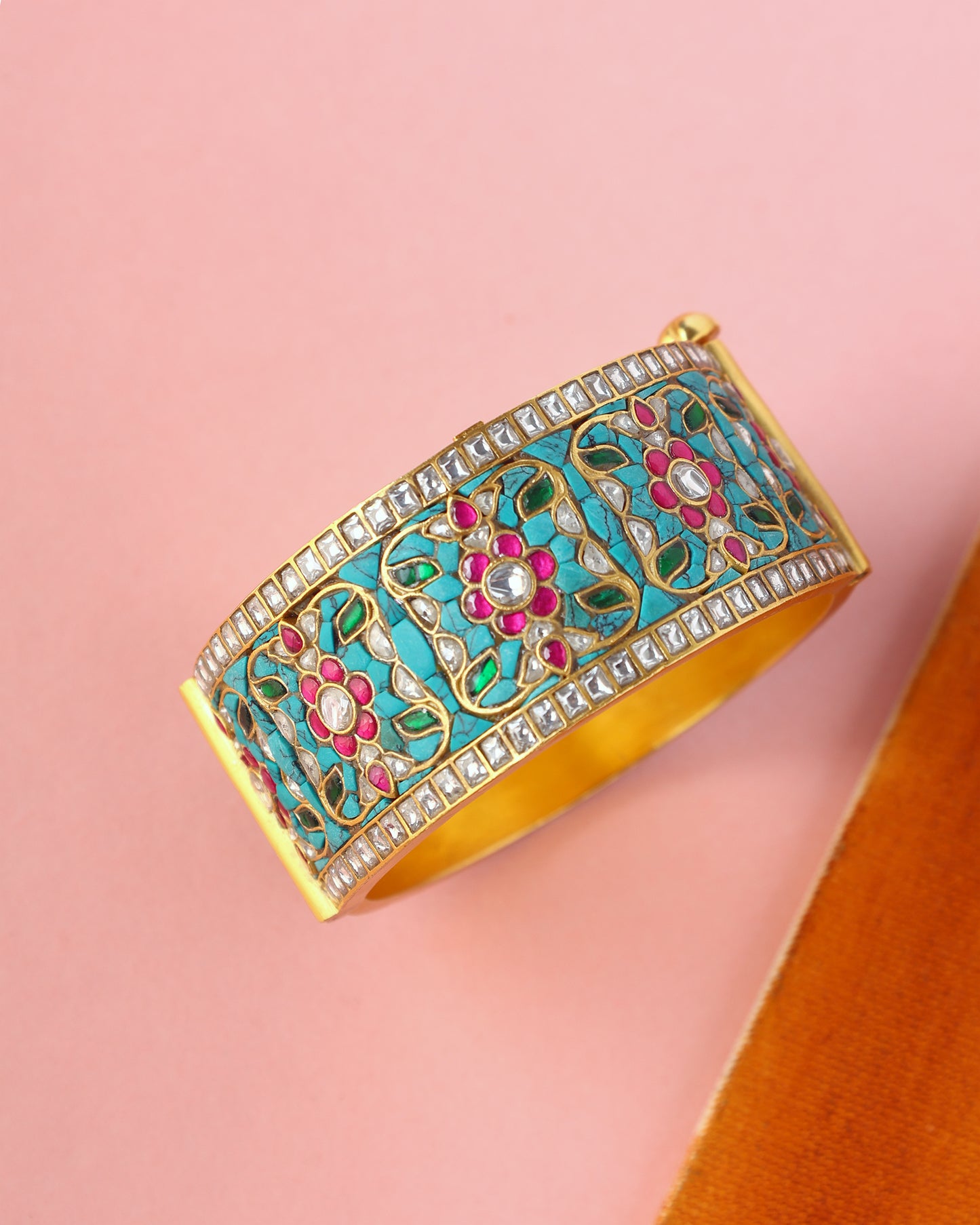 Handcrafted Bangles in 92.5 Silver with Kundan