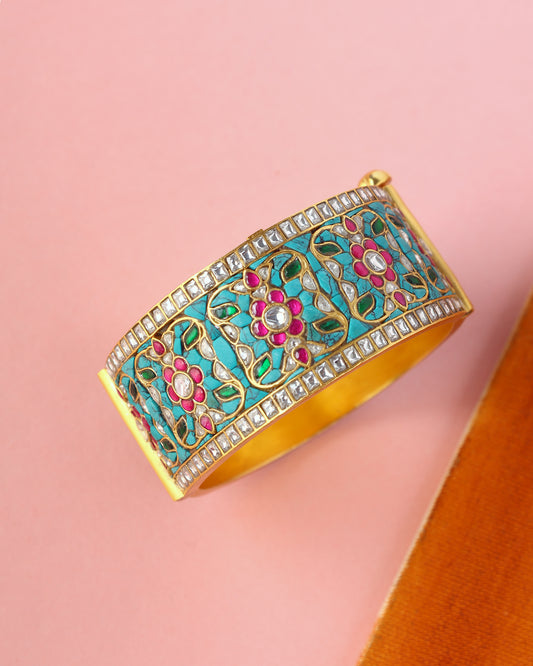 Handcrafted Bangles in 92.5 Silver with Kundan