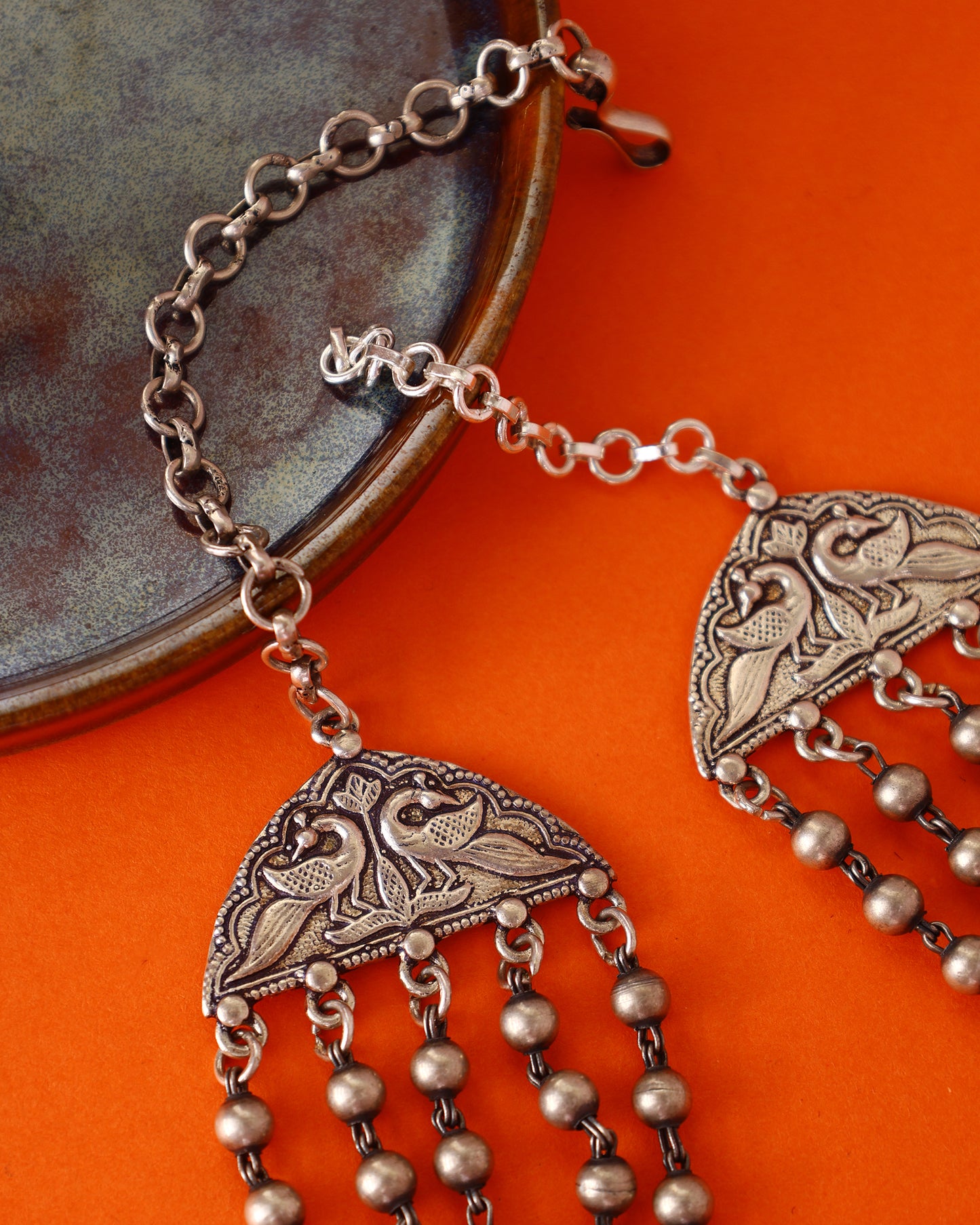 Vintage Beaded Handcrafted Necklace in 92.5 Silver