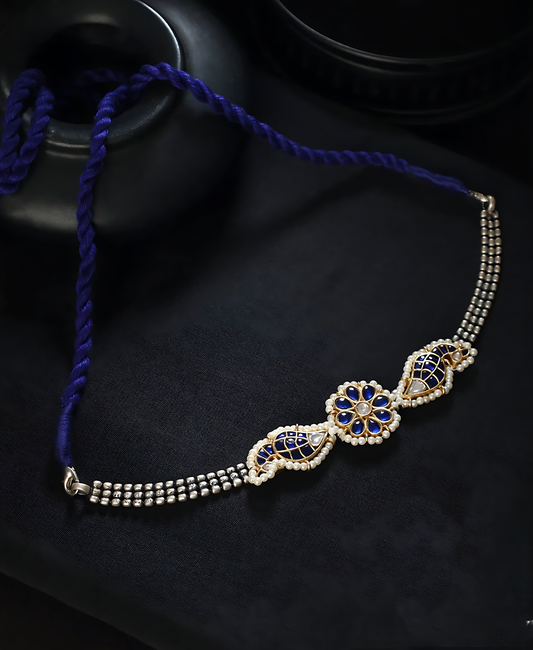 Blue Kundan Silver Choker