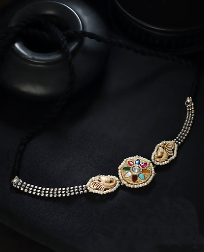 Navratna Kundan Silver Choker