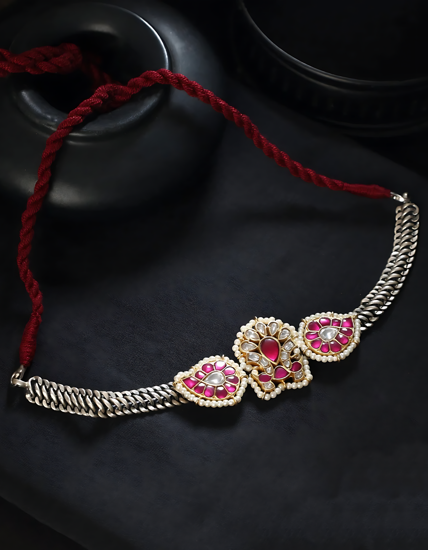 Pink Silver Gold Plated Kundan Choker