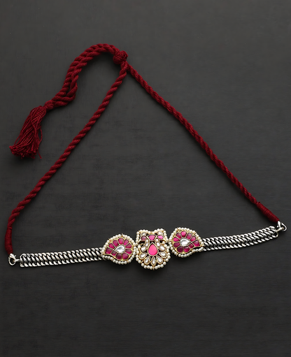 Pink Silver Gold Plated Kundan Choker