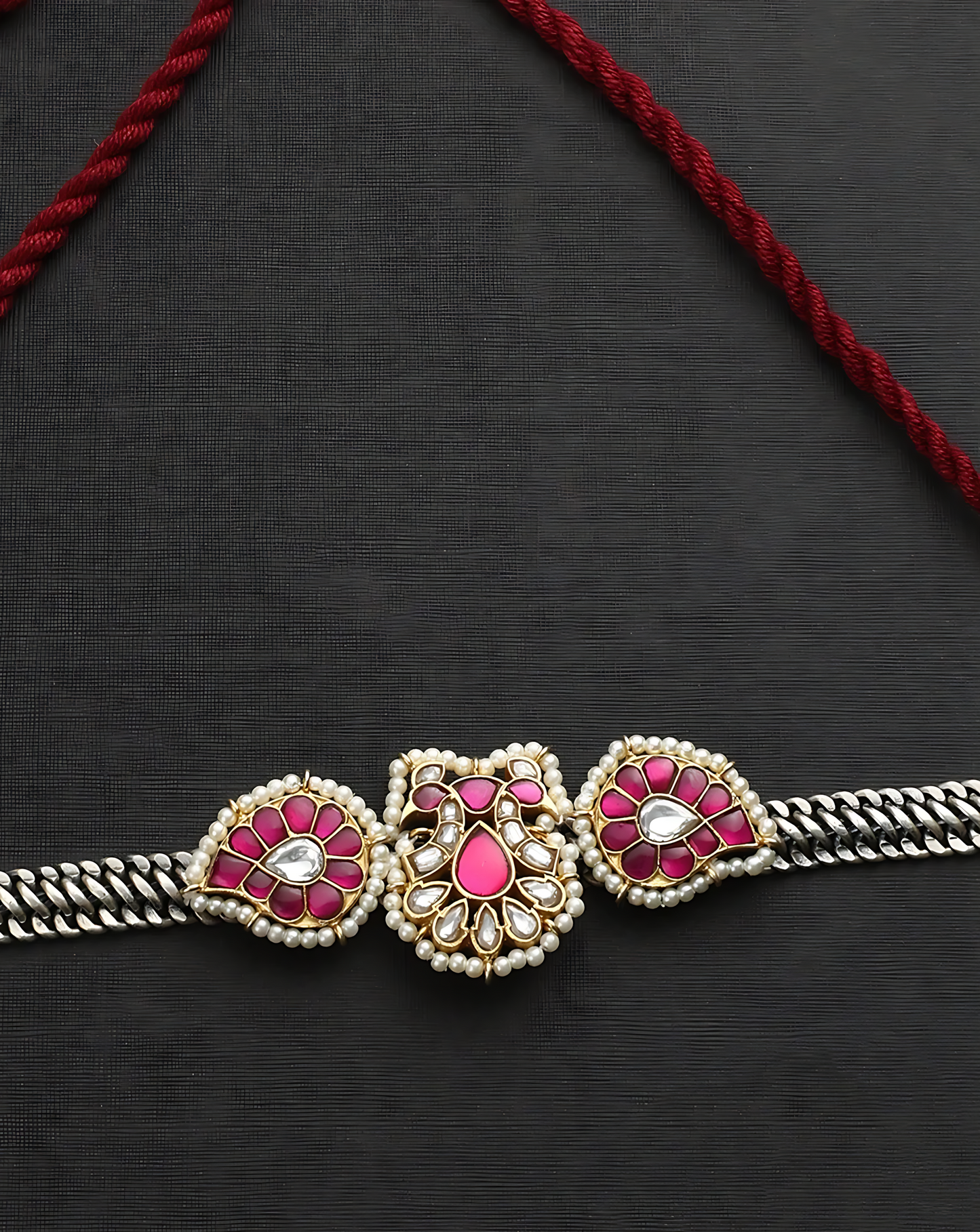 Pink Silver Gold Plated Kundan Choker