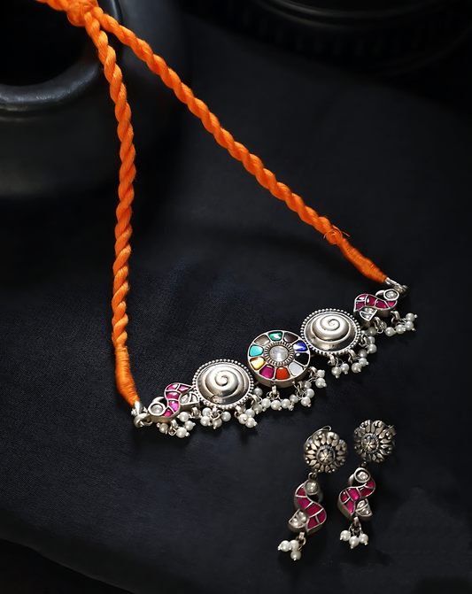 Navratna Kundan Choker Set with Earrings